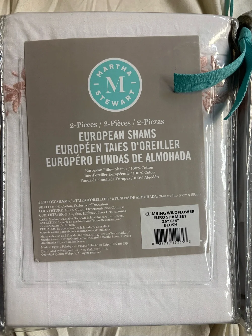 Bundle of 3 Martha Stewart Blush Euro Sham 2-Pack 100% Cotton